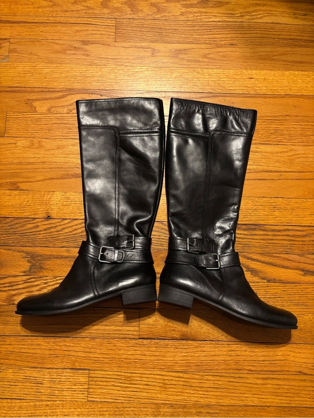 Nine West Vashiza Black Leather Buckle Riding Boots